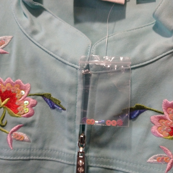 Quacker Factory Jacket Aqua Beaded Embroidered Zipper Jacket L NWOT - Picture 10 of 12